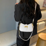 Leather Chain Shoulder Bag Handbag Half Moon Ladies Totes Cross Body