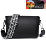 Leather Women's Wide Strap Shoulder Bag Soft Cowhide Totes
