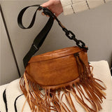 Leather Women's Shoulder Bag Chest Bag Tassel Decoration Crossbody Bag