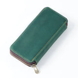 Vintage Cowhide Leather Zipper Pen Storage Bag Large Capacity Pencil Case
