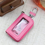 Leather Zipper Square Key Holder Case Transparent Window Key Bag Wallet