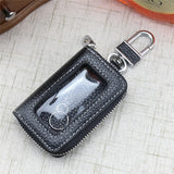Leather Zipper Square Key Holder Case Key Chain Transparent Window Key Bag