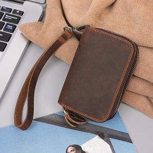Leather Key Bag Crazy Horse Leather Car Key Handbag Wallet