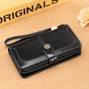RFID Leather Lady's Purse Long Hand Bag Cow Leather Lady's Wallet