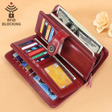 RFID Leather Lady's Purse Long Hand Bag Cow Leather Lady's Wallet