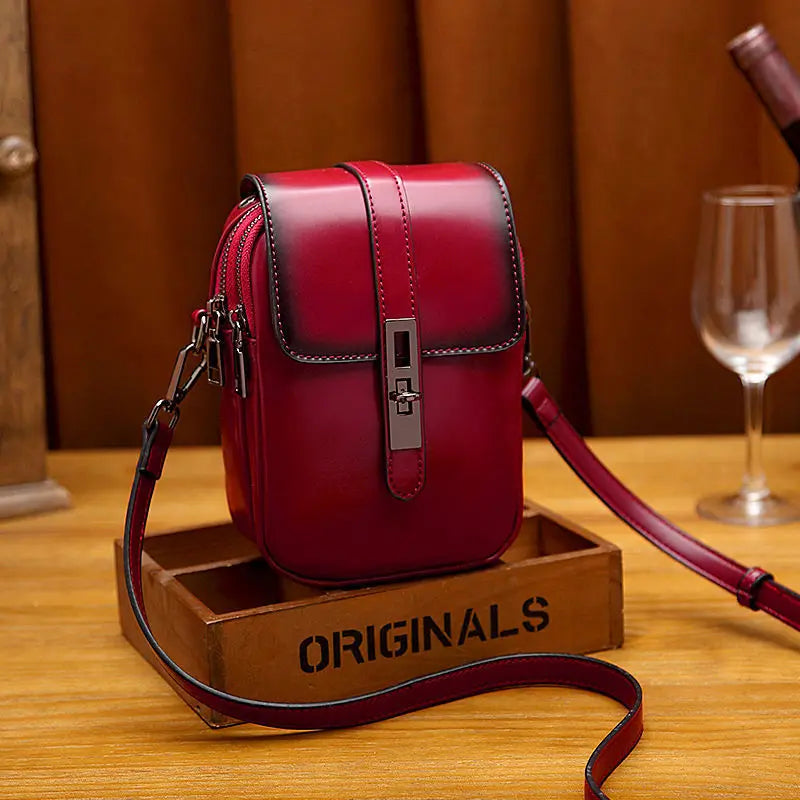 Women's Leather Phone Shoulder Bag Contrast Messenger Bag