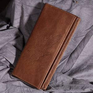 Cowhide Money Clip Oil Wax Leather Long Wallet