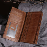 Cowhide Money Clip Oil Wax Leather Long Wallet