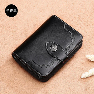 Women's Zipper Leather Wallet, Short Two Fold Wallet