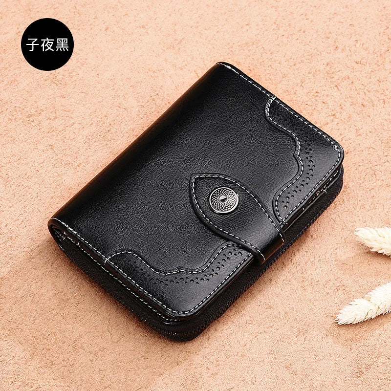Women's Zipper Leather Wallet, Short Two Fold Wallet