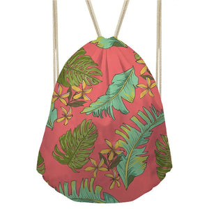 Leaves Plants Printed School Backpack Women Girls Drawstring Bags