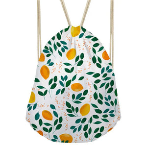 Leaves Plants Printed School Backpack Women Girls Drawstring Bags