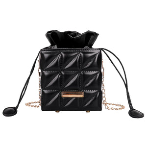 Leisure Geometric Embossed Messenger Bag Women PU Square Box Shape Drawstring