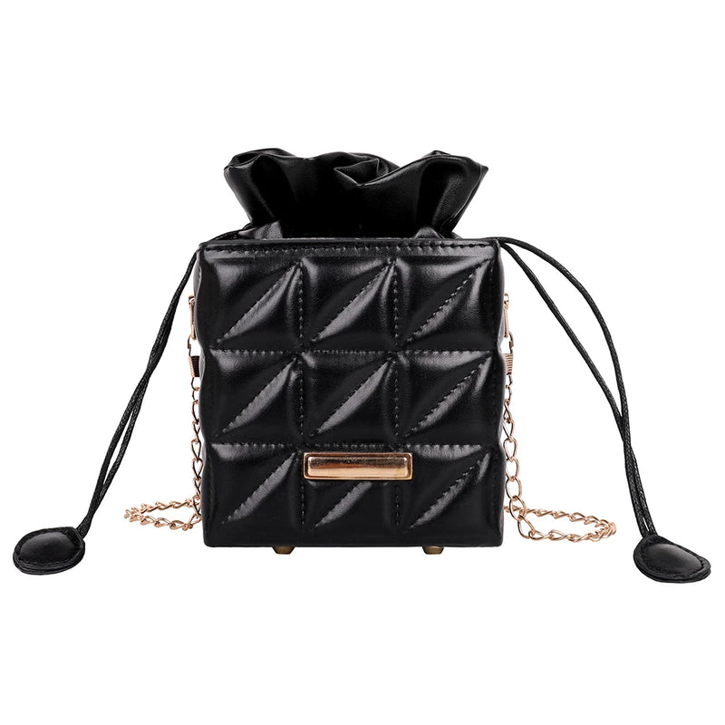 Leisure Geometric Embossed Messenger Bag Women PU Square Box Shape Drawstring