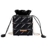 Leisure Geometric Embossed Messenger Bag Women PU Square Box Shape Drawstring