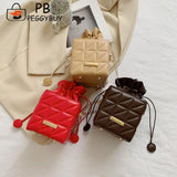 Leisure Geometric Embossed Messenger Bag Women PU Square Box Shape Drawstring