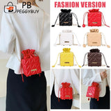 Leisure Geometric Embossed Messenger Bag Women PU Square Box Shape Drawstring