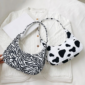 Leisure Half Moon Female Shoulder Bags All-Match Animal Pattern Printing Nylon U