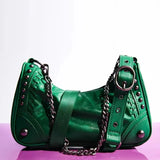 Leisure Hobo Chain Crossbody Bag Rivet Soft PU Leather Purses and Handbags