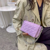 Leisure Ladies PU Leather Checker Shoulder Bag with Chain Strap