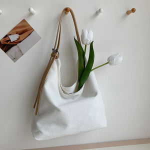 Corduroy Leisure Tote Bag for Women Large Capacity Commuter Bag