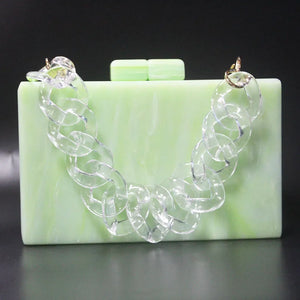 Lemon Green Resin Chain Acrylic Box Clutch Evening Handbag