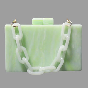 Lemon Green Resin Chain Acrylic Box Clutch Evening Handbag