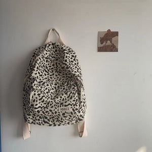 Leopard Backpacks Women Japan Preppy Style Zipper Large Capacity Canvas Bag