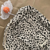 Leopard Backpacks Women Japan Preppy Style Zipper Large Capacity Canvas Bag