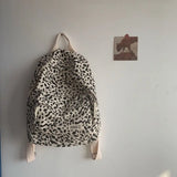 Leopard Backpacks Women Japan Preppy Style Zipper Large Capacity Canvas Bag