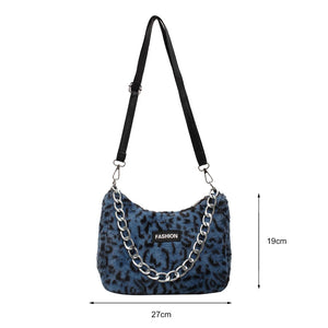 Leopard Bag Women Winter Plush Shoulder Messenger Bag Ladies Warm Large Tote