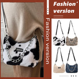 Leopard Bag Women Winter Plush Shoulder Messenger Bag Ladies Warm Large Tote