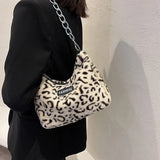 Leopard Bag Women Winter Plush Shoulder Messenger Bag Ladies Warm Large Tote