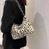 Leopard Plush Shoulder Bag Women Winter Messenger Chain Handbag