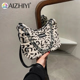 Leopard Plush Shoulder Bag Women Winter Messenger Chain Handbag