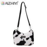 Leopard Plush Shoulder Bag Women Winter Messenger Chain Handbag