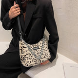 Leopard Winter Plush Shoulder Messenger Bag Chain Handbag