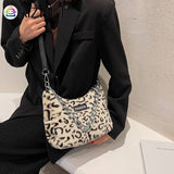 Leopard Plush Shoulder Bag Women Winter Messenger Chain Handbag