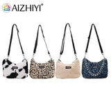 Leopard Plush Shoulder Bag Women Winter Messenger Chain Handbag