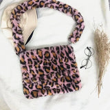 Leopard Fur Warm Shoulder Handbags Totes Bag Clutch Purse Ladies Crossbody Bag