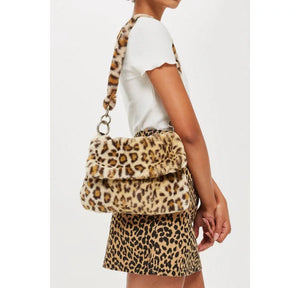 Leopard Fur Warm Shoulder Handbags Totes Bag Clutch Purse Ladies Crossbody Bag
