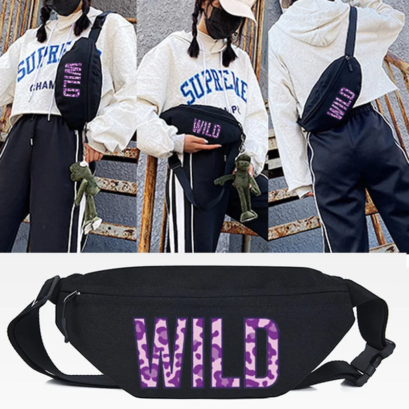 Leopard Butterfly Print Waist Bag Outdoor Sports Women Chest Pack Pouch