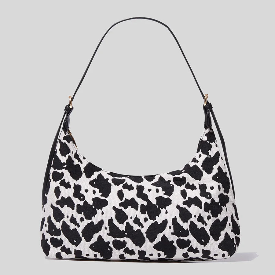 Leopard Cow Shoulder Bag Women Winter Vintage Ladies Purses Handbags Work Party