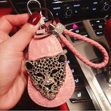 Leopard Head Car Key Bag Wool Ball Key Protective Case