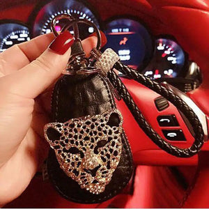Leopard Head Car Key Bag Wool Ball Key Protective Case