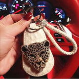 Leopard Head Car Key Bag Wool Ball Key Protective Case