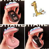Leopard Head Car Key Bag Wool Ball Key Protective Case