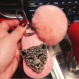 Leopard Head Car Key Bag Wool Ball Key Protective Case
