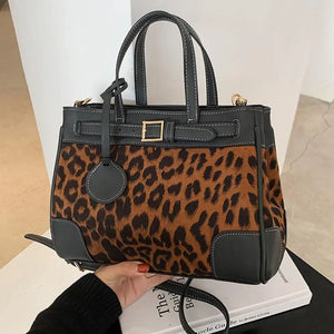 Leopard Large Tote Winter High PU Leather Women's Handbag