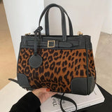 Leopard Large Tote Winter High PU Leather Women's Handbag